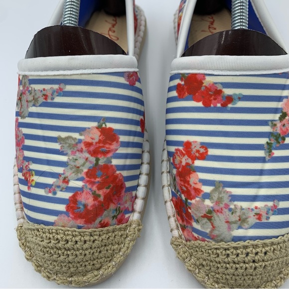 Joules Summer Espadrilles Blue White Stripe & Floral Stretch Crochet Motif UK 7 - Picture 5 of 14